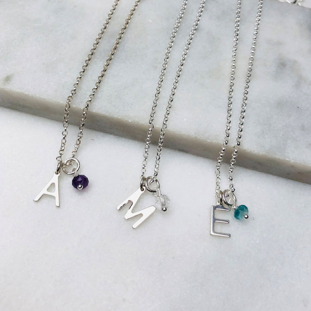Initial and Birthstone Charm Necklace - harryrockslondon