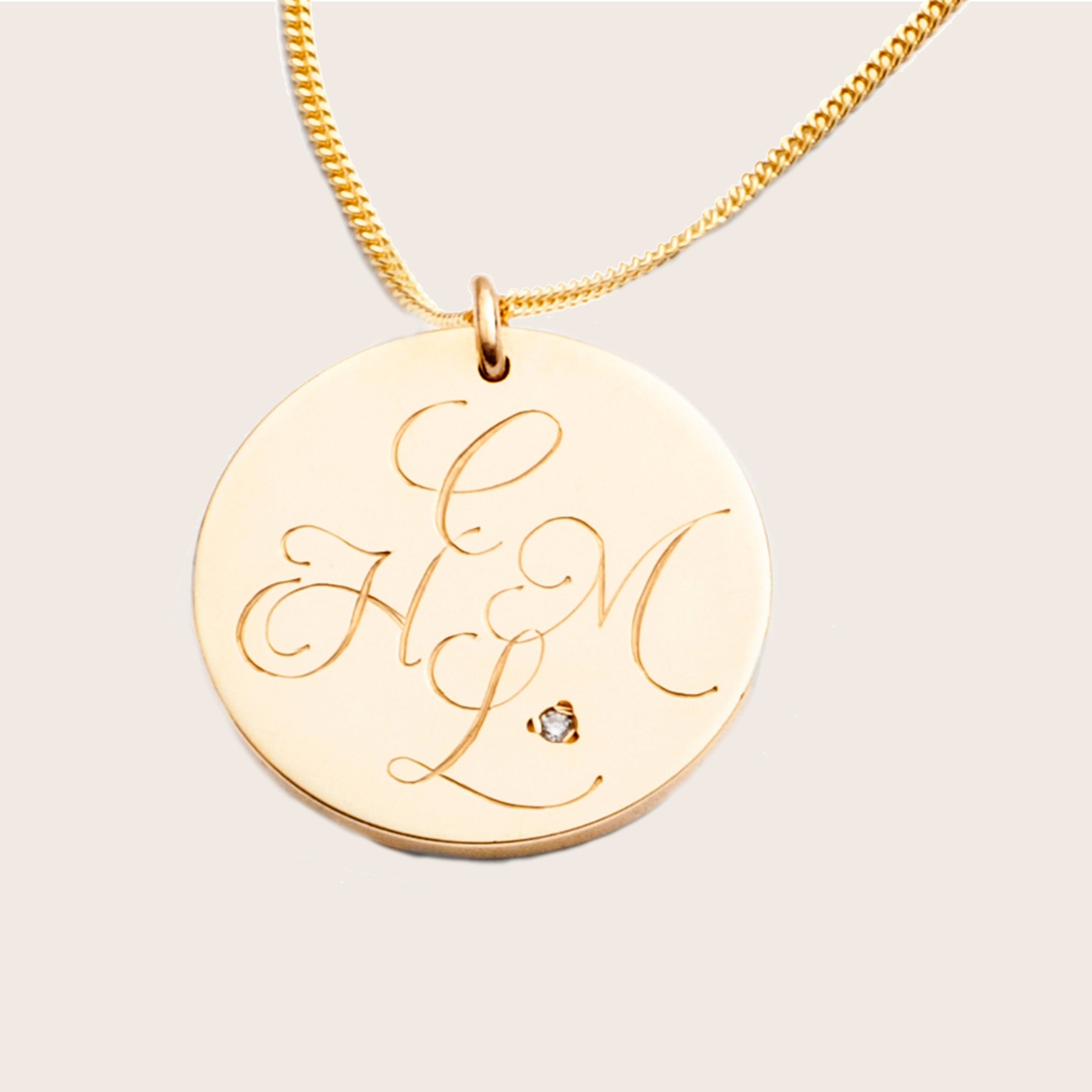 Entwined Initials Disc Pendant Necklace with Diamond - harryrockslondon