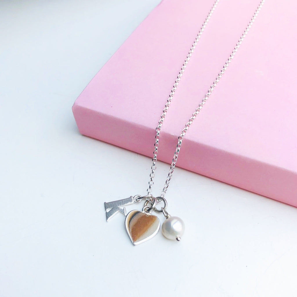 Heart Initial Birthstone Charm Necklace - harryrockslondon